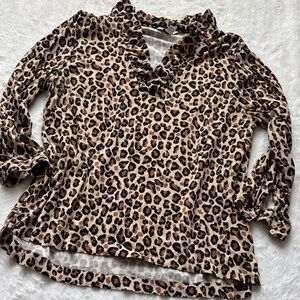 Leopard Print ruffle collar Women's Top from Crown&Ivy